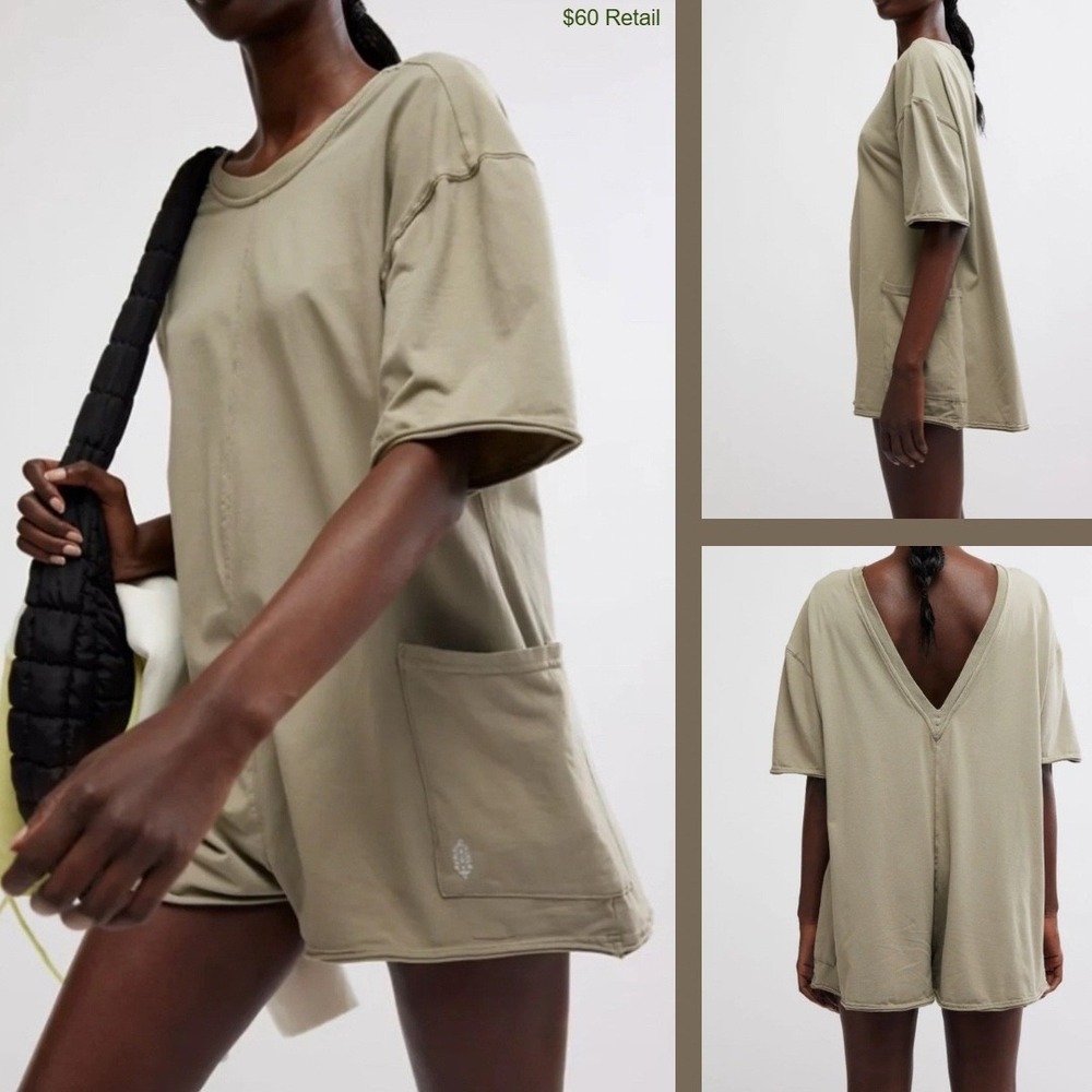 FP MOVEMENT Hot Shot Tee Romper Size M Green Gorpcore Oversized Lounge Cover-Up